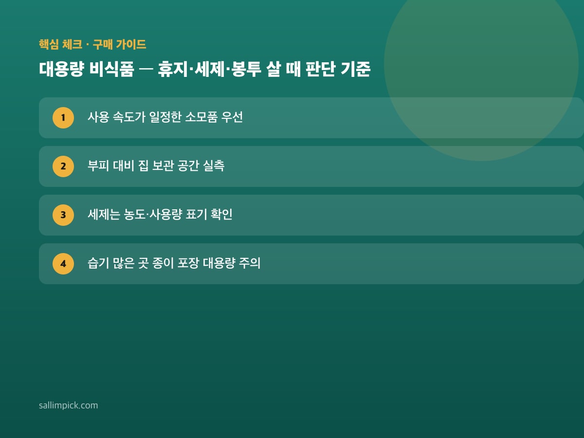 대용량 비식품 — 휴지·세제·봉투 살 때 판단 기준 — 가이드 이미지 1