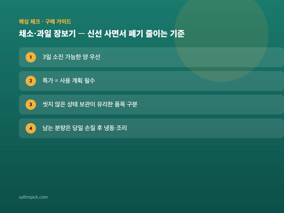 채소·과일 장보기 — 신선 사면서 폐기 줄이는 기준 — 가이드 이미지 1